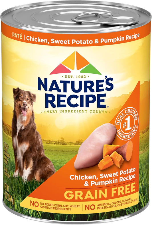 Nature's Recipe Grain Free Chicken, Sweet Potato, and Pumpkin Recipe Wet Dog Food, 13 oz. Can, 12 Count