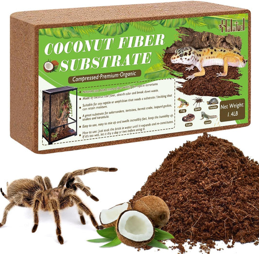 Halatool 1.4LB Coconut Fiber Substrate for Reptile Bedding Natural Coconut Husk Substrate for Snake Tarantula Enclosure Tortoises Habitat Spider Leopard Gecko Tank, Fill 2.1 Gallon Terrarium