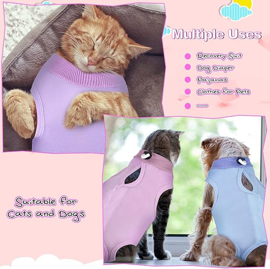 Nuanchu 3 Pieces Cat Recovery Suit Kitten Recovery Suit E-Collar Alternative for Cats and Dogs Abdominal Skin Anti Licking Pajama Clothes Sets(Solid Pattern,Small)