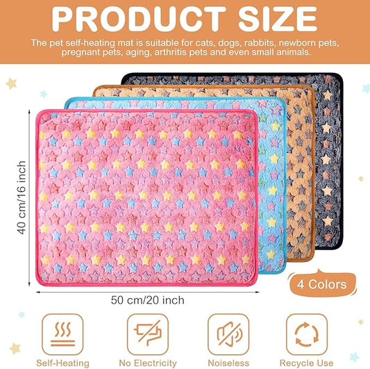 4 Pack Self Heating Cat Bed Cat Self Warming Pad with Removable Cover Extra Warm Thermal Pet Pad Washable Pet Crate Mat Anti Slip Kennel for Indoor Outdoor Pets (Small Star,16 x 20 Inches)