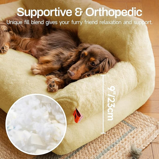 MEWOOFUN Cat Beds for Indoor Cats, Washable Small Dog Beds for Medium Small Dogs & Cats up to 25 Lbs, Fluffy Cat Couch with Non-Slip Bottom (Yellow, 26.0" L x 19.0" W x 13.0" Th)