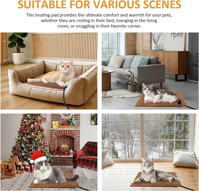 Pet Heating Pad for Cats and Dogs, Comfortable Heated Pet Bed, Waterproof Heated Pet Mat with 5 Adjustable Heat Levels, Timer & Auto Power-Off, Chew Resistant Cord, 16'' x 13''