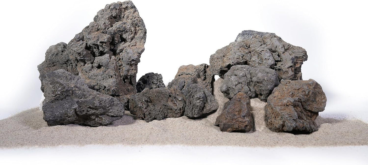 LANDEN Black Icelandic Lava Stone Natural Rocks (18lbs, 3~11 inches,11pcs) for Aquariums, Paludariums, Terrariums, Caves and Rocky Peaks, Mountainous Desert Landscapes