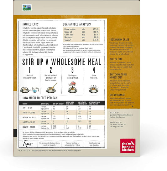 The Honest Kitchen Human Grade Dehydrated Grain Free Veggie, Nut & Seed Base Mix for Dogs - 7 Pound Box (Makes 12 Pounds)