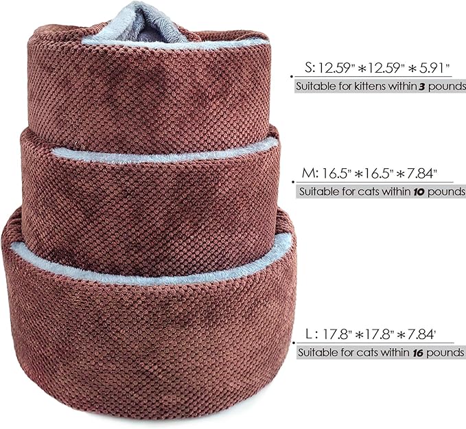 Winsterch Large Cat Cave - Soft, Enclosed & Washable for Indoor/Outdoor Cats & Kittens, Anti-Slip Bottom, Calming, Covered Bed (Coffee, 16.5 x 16.5 x 7.48 in)
