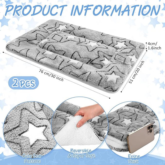 2 Pack Self Warming Cat Mat Self Heating Pad Bed Reversible Machine Washable Reflects Body Heat Warm Thermal Pet Pad Crate Blanket for Feral and Indoor Cat(Double Star,20'' X 30'')