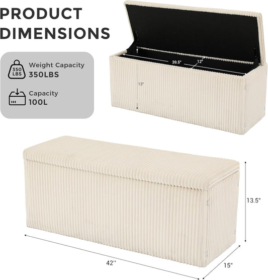 SUN TIME 42" Foldable Velvet Ottoman Bench with Storage,Large Capacity End of Bed Chest, Soft Cushion Seat, Toy & Blanket Organizer, Footrest for Bedroom, Living Room, Entryway, Apartment