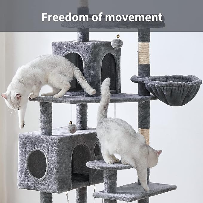 Cat Tree 71.6 inches Cat Tower for Indoor Cats, Multi-Level Cat Condo Furniture with Scratching Posts, Plush Perches, Activity Center with Cozy Basket & Hammock for Large Cats,Light Gray
