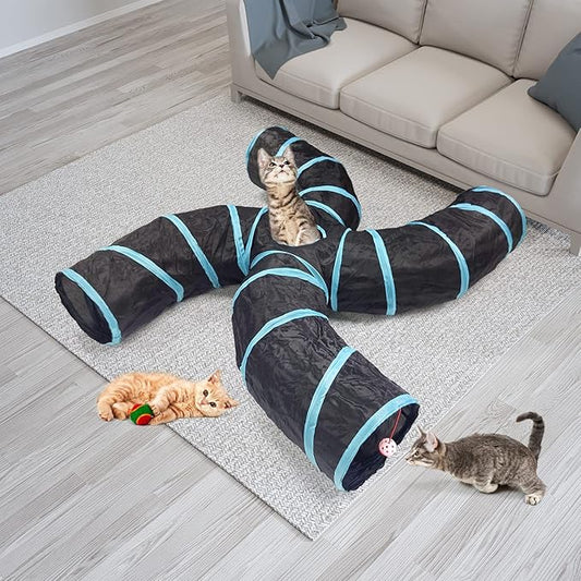 Bemodst Cat Tunnel for Indoor Cats, 2 Way/3 Way/4 Way/5 Way Cat Tubes and Tunnels Collapsible S-Shape Small Animal Tubes Kitty Tunnels Interactive Maze Cat Toy for Kitten Rabbit Ferret - 4 Way