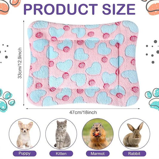 Haull 4 Pcs Waterproof Guinea Pig Bedding Winter Guinea Pig Bed Plush Cage Liners Soft Dog Cat Mat Reversible Winter Cozy Animal Pee Pad Hamster Bed Mat for Bunny(Heart,13 x 18.5 Inch)