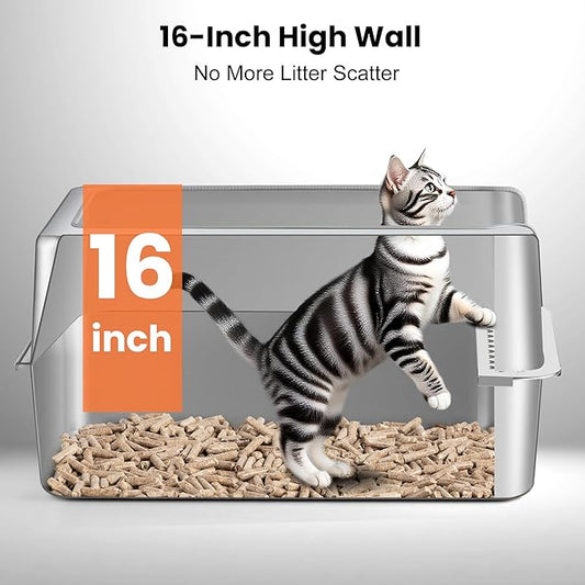 Stainless Steel Litter Box with Metal Lid and Scoop - Enclosed Metal Litter Box for Large Cats, Rust-Resistant, Odor-Control, Easy to Clean, Durable & Long-Lasting with Round Edge (XXL)
