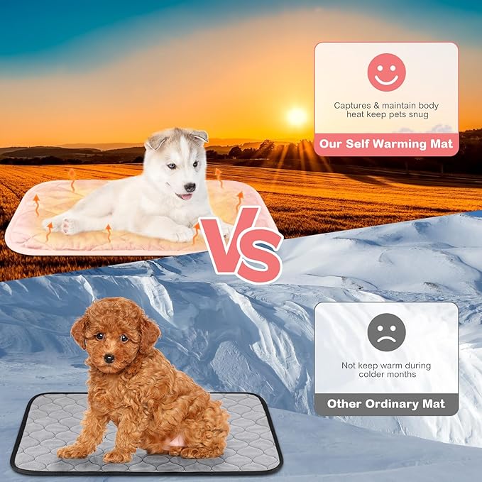 2 Pack Self Heating Cat Mat Self Warming Pet Pads Washable Kennel Mat Dog Crate Pad Reflects Body Heat Non Skid Cat Thermal Pads for Puppy Indoor Outdoor(Pink,16 x 20 Inches)