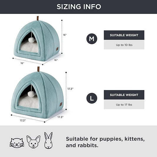 Bedsure Cat Beds for Indoor - 2 in 1 Cat Cave House Tent for Kittens and Small Pets with Removable Washable Cushioned Pillow, Foldable Kitten Hideaway with Non-Slip Bottom, Ocean Blue, 17.3 inches