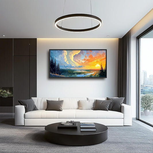 Framed Large Sunrise Wall Art for Living Room, Oversized Sunrise Wall Decor Forest Lake Landscape Canvas Print Natural Picture Home Decoration for Bedroom Living Room Office 60"x30"