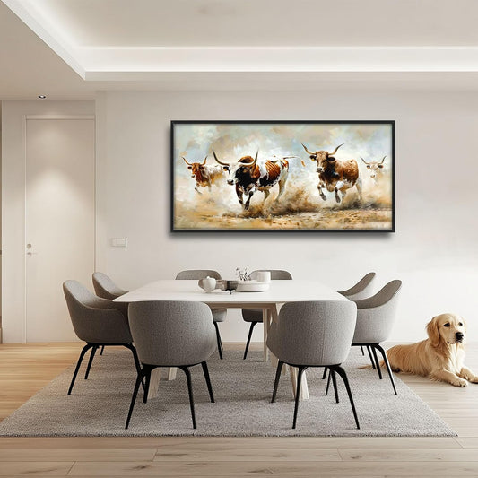 Highland Cow Large Wall Art Wild Animal Running Pictures Farmhouse Rustic Longhorn Wall Decor Canvas Print Painting Artwork for Bathroom Living Room Bedroom 60L" x 30W"