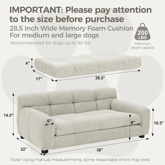 Dog Couch Bed, Mini Sofa for Dogs with Backrest and Armrest, Durable Pet Sofa with Soft Foam Cushion, Elevated Dog Couch Bed with Legs for Medium and Large Dogs, Beige