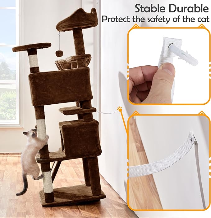 Topeakmart 57in Height Cat Tree Condo Multi-Level Kitten Tower Cat House Furniture