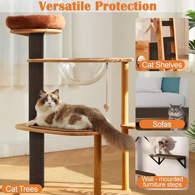 Cat Sofa Scratch Furniture Protector - 100" x 15.8" Trimmable Self-Adhesive Cats Claws Scratch Pads, Cat DIY Climbing Couch Protector for Scratch Post Cat Tree Shelves Wall Indoor (Brown)