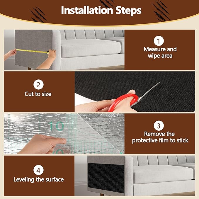Cat Scratch Furniture Protector, 78.7"x15.8" Self Adhesive Cat Scratch Mat Pad,Cut to Fit DIY Replacement Carpet for Tree,Wall,Bed,Door, Couch Protector (Black)