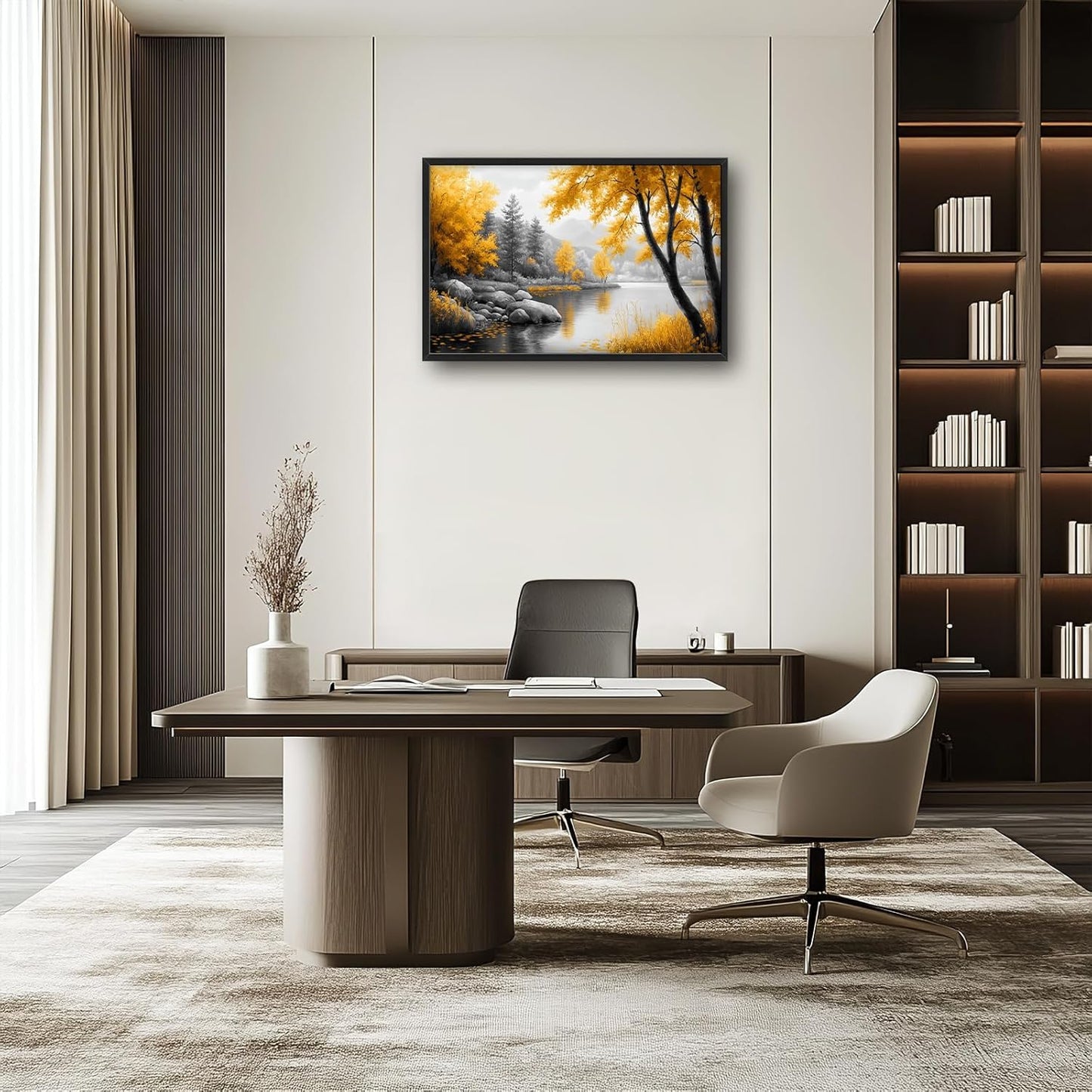 Framed Large Tree Wall Art for Living Room, Oversized Zen Trees Wall Decor, Black and Golden Forest Canvas Pictures Home Decoration for Living Room Bedroom Office 36"x24"