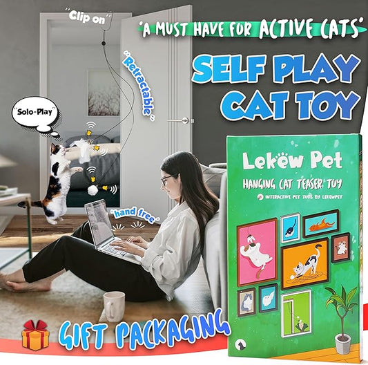 Retractable Cat Feather Toys 7PCS Refills with Bell, Interactive Doorway Hanging Teaser Toys for Indoor Cats, Kitten Play Exercise Feather Teaser Wands