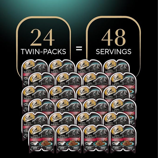 Sheba Gravy Indulgence Adult Wet Cat Food Beef Entree in Extra Gravy, 2.6 oz. Twin-Pack Trays (24 Count, 48 Servings)