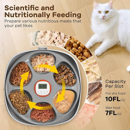 Automatic Cat Feeder Wireless, Sharper Image Auto Cat Food Dispenser for Wet Food with 2 Ice Packs, Rechargeable Auto Feeder for Cats with Programmable Timer Low Battery Indicator, White