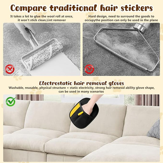 Pet Hair Removal Gloves,Electrostatic Gloves Pet Hair, Efficient Grooming Glove for Cats Dogs, Reusable Pet Hair Removal Tool for Couch, Furniture, Carpet, Curtain (2PCS)