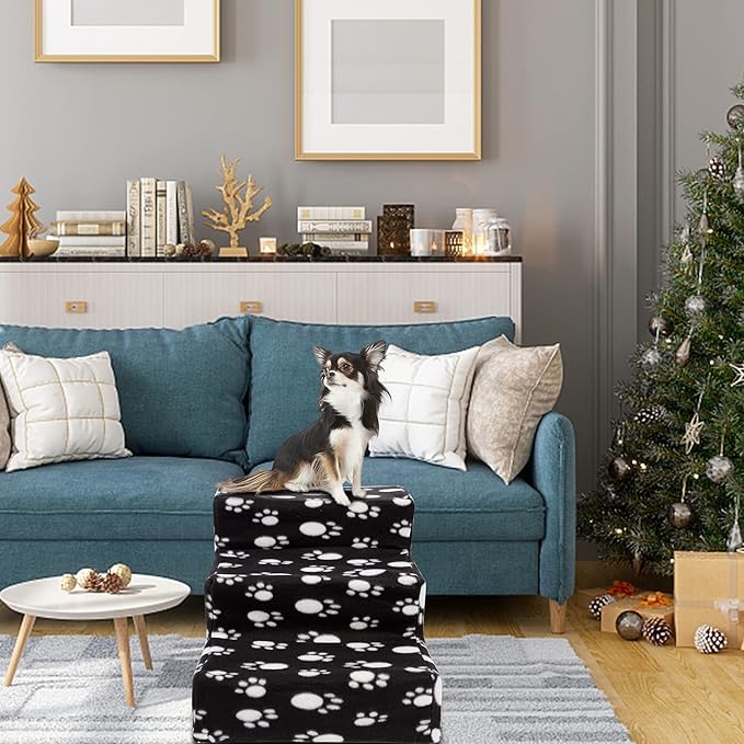 yofit Doggy Steps - Non-Slip 3 Steps Pet Stairs for Cats and Dogs, Foldable Plastic with Washable Carpet Holds Up to 50 lbs (Dark)