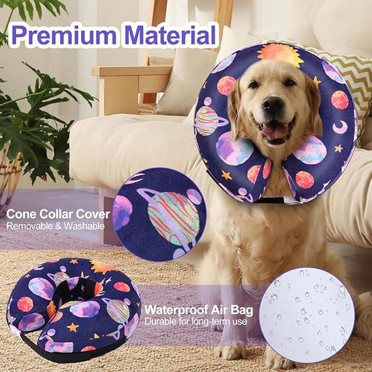 CuteBone Inflatable Soft Dog Cone with Removable Fleece Covers for Small/Medium/Large Dogs and Cats After Surgery GWB11S