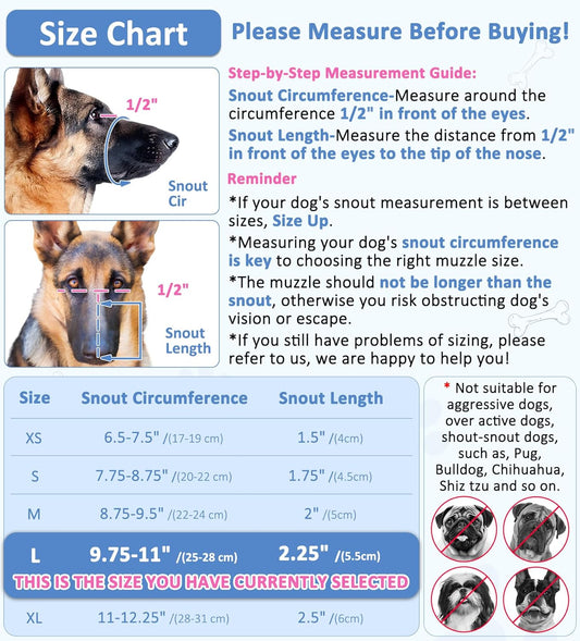 LUCKYPAW Soft Muzzle for Medium Large Sized Dogs Beagle Labrador German Shepherds, Dog Muzzle to Prevent Biting Chewing, Adjustable Breathable Mouth Guard for Grooming Walking Training(Blue, L)