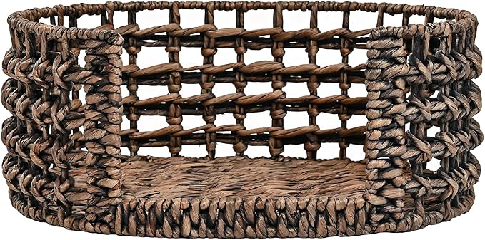 DBD4000B Gigi 24" x 18" Modern Bohemian Handwoven Hyacinth Open-Weave Oval Pet Bed with Machine-Washable Cushion, Brown