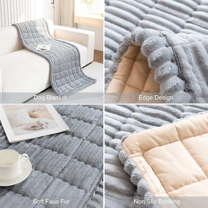 Faux Fur Plush Dog Couch Cover 3D Stripe Fuzzy Sofa Cover Non-Slip Fluffy Dog Bed Cover Pet Blanket Sofa Couch Furniture Protector for Puppy Large Dog Cat (Light Grey,28"x28")