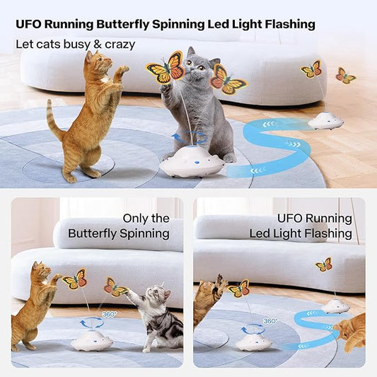 Pet Prime Self Moving Cat Toy for Indoor Cats, Electronic Cat Butterfly Interactive Automatic Rechargeable Toy for Kitten Chasing with LED Light