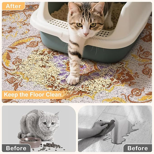 Bienbee Cat Litter Mat, 40" x 30" Jumbo Size Litter Box Mat Rug with Non-Slip Bottom, Easy to Clean Cat Supplies Accessories Essentials for Indoor Kitty Kitten Floor,Brown XL