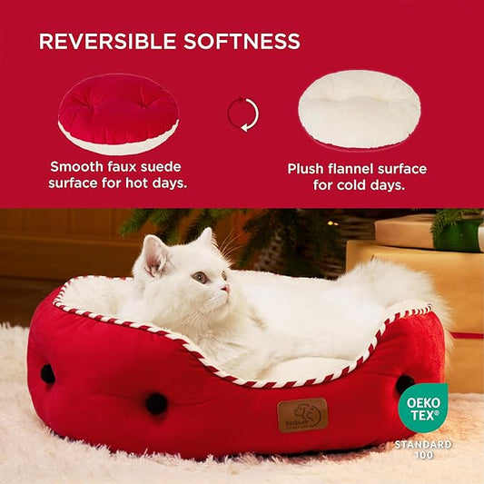 Bedsure Dog Beds for Small Dogs - Round Cat Beds for Indoor Cats, Washable Pet Bed for Puppy and Kitten with Slip-Resistant Bottom, 20 Inches, Antique Red