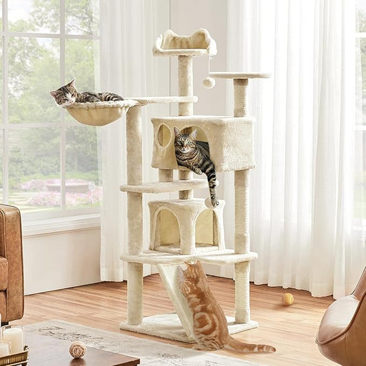 Topeakmart 57 inches Multi-Level Cat Tree Cat Condo with Scratching Posts Kittens Activity Tower Pet Play House Furniture