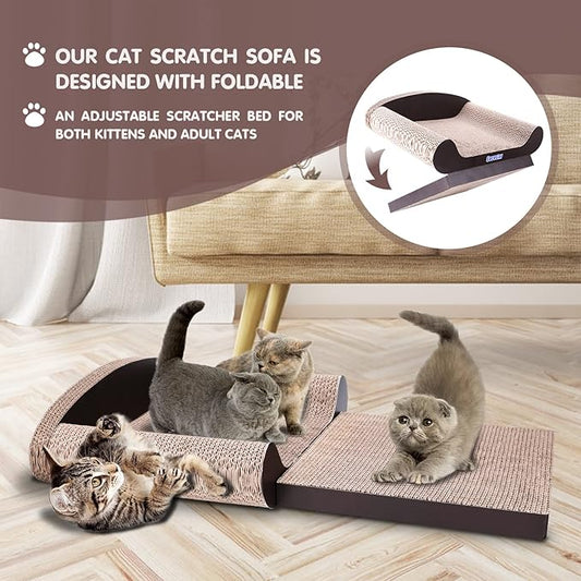 Cat Couch Bed Pad, Cardboard Cats Scratcher Furniture with Catnip, Large Scratch Sofa for Indoor Cats, Wear Resistant and Durable Cat Scratching Board