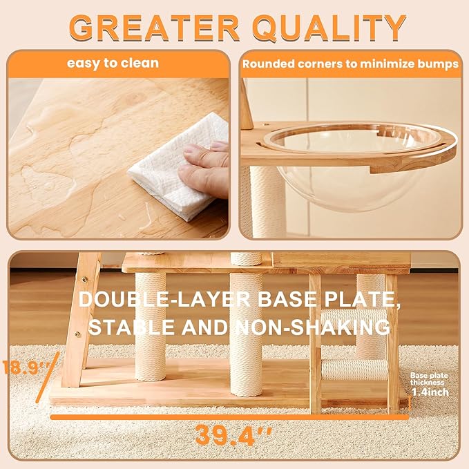 Heavy Duty Cat Trees for Large Cats,Sturdy 74.8'' Tall Maine Coon Cat Tower with Transparent Bowl,Ladder,Luxury Cat Condo with Scratching Posts,Bed with Removable Mat for Multi-Cat Families