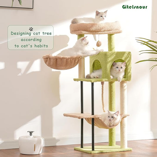 Cat Tree, Cat Tower for Indoor Cats, 43.3 inch Cactus Cat Tree Tower with Sturdy Steel Tube, Hammock, Cat Condo for Small Cats and Kittens, Scratching Post, GCT004SGY