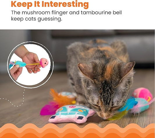 Catstages Festival 3 Pack Interactive Catnip Cat Toys with Crinkle Sounds, Flinger, & Feathers for Play, Batting & Chasing