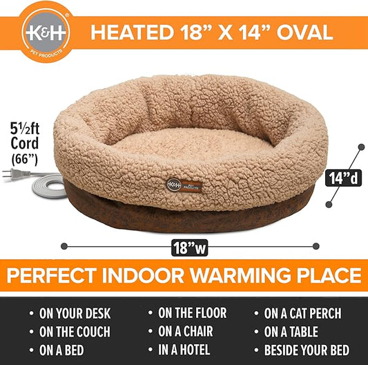 K&H Pet Products Heated Cat Bed Indoor, Thermo-Snuggle Cup Bomber Soft Heated Pet Bed for Large Indoor Cats and Small Dogs, Machine Washable, Waterproof Heated Pad, Safety Listed - 14x18in Chocolate