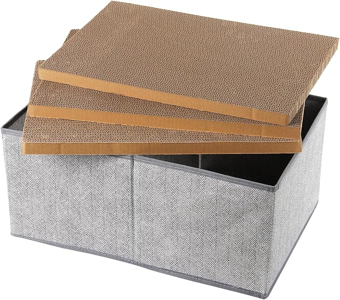 Kichwit Large Cat Scratching Pads, 3pcs Cat Scratcher Cardboard with a Box, Reversible Cat Scratching Board,16.5" x 11.7" (Large)
