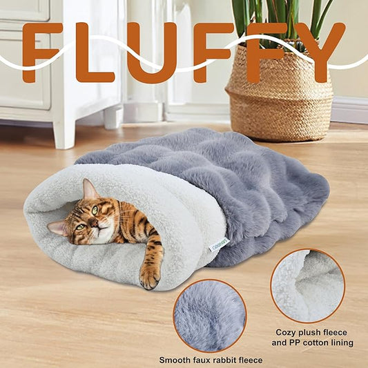 4 in 1 Self Warming Burrow Cat Bed, Pet Hideway Sleeping Cuddle Cave (Style2- Gray)