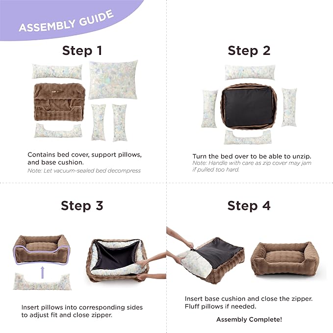 Lesure Fluffy Dog Beds for Medium Dogs - Rectangle Orthopedic Calming Pet Sofa,Plush Bubble Bolster Pet Bed with Removable Washable Cover and Nonskid Bottom,30x24x8inches,Brown