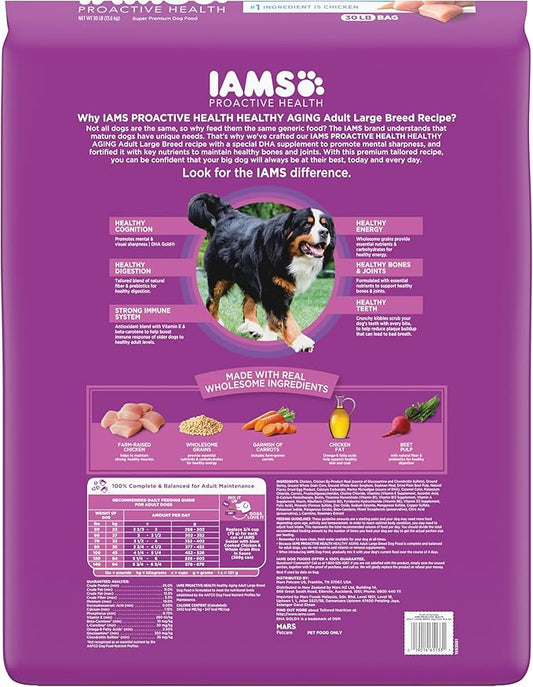 IAMS Proactive Health Healthy Aging Large Breed Dog Food for Mature and Senior Dogs with Real Chicken, 30 lb. Bag