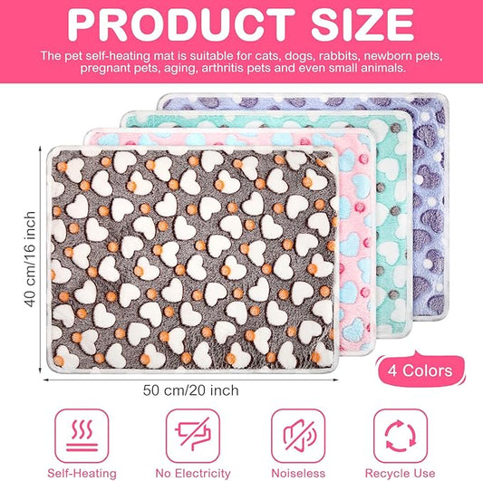 4 Pack Self Heating Cat Bed Cat Self Warming Pad with Removable Cover Extra Warm Thermal Pet Pad Washable Pet Crate Mat Anti Slip Kennel for Indoor Outdoor Pets(Heart,16 x 20 Inches)