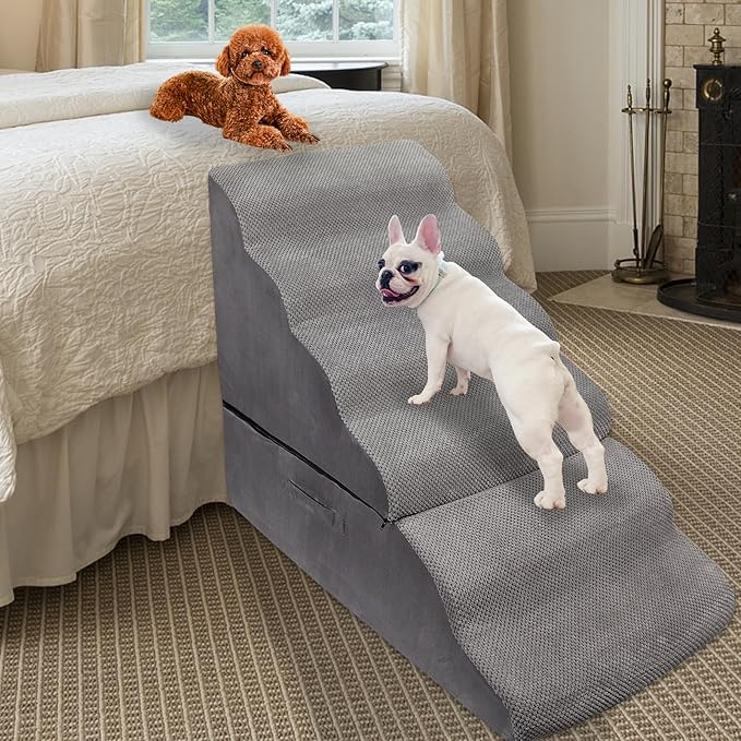Dog Steps for Beds 30 inches Tall, 35D High Density Foam Dog Stairs for High Bed 28-30 inches, Non-Slip Bottom 6-Step Dogs Ramp/Ladder Pet Steps for Small Elder Dogs/Cats, Grey