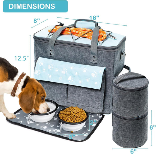 Dog Travel Bag, Airline Approved Dogs Bags for Traveling, 2 Dog 's Food Travel Container and Collapsible Bowls, Weekend Pet Travel Bags (X-Large)
