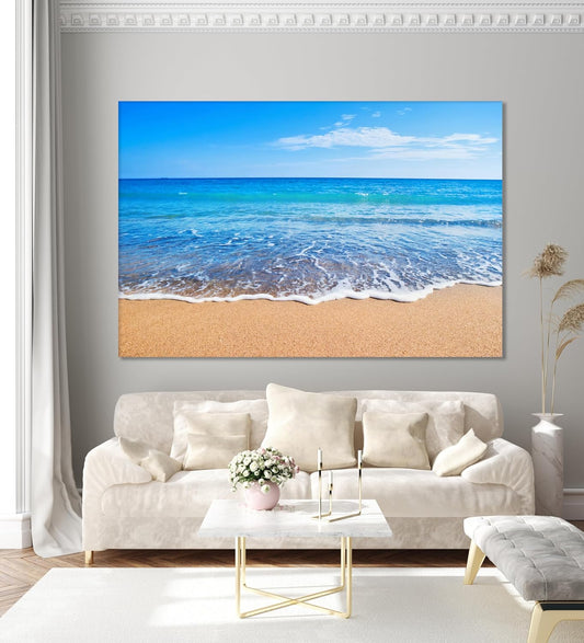 Nature Wall Art Prints - Ocean Forest Mountain Lake Canvas Landscapes - Small to Extra Large Living Room Bedroom Kitchen Bathroom Décor (Sandy Ocean Beach, 20L" x 30W")